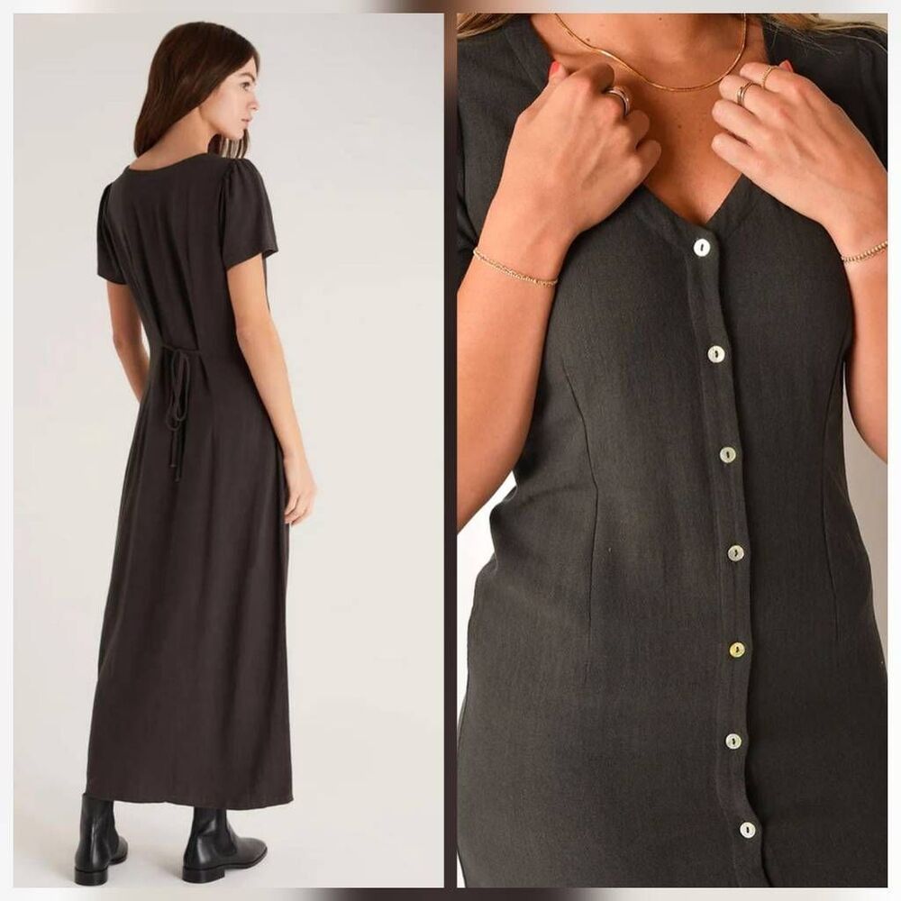 Z Supply Irene Linen Blend Midi Shirt Dress Sz. L - Picture 2 of 8